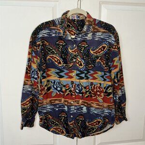 Vintage Her Button Up Shirt Womens M Paisley Western Funky Long Sleeve Blouse